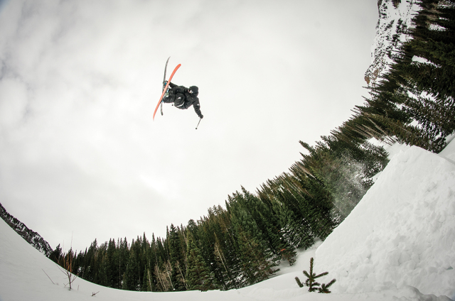 Pro skier John Ware with a cork 3 in British Columbia