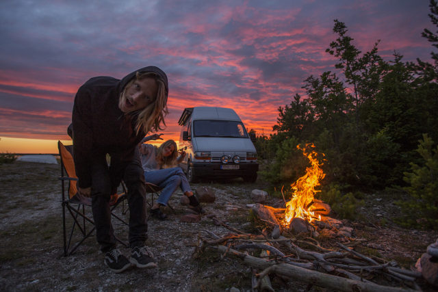 "Lighting a fire seemed like a good idea, until we discovered how dry everything around us was and realized that all of Sweden is under a fire ban during the hottest summer months. It made for a good photo, but we put it out shortly after."